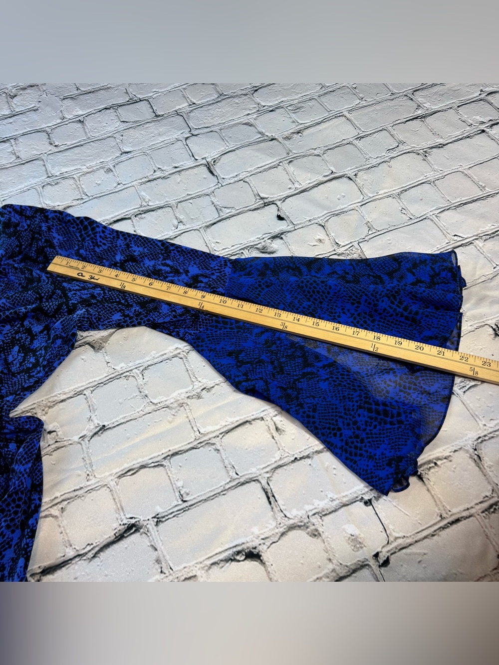 Vtg 90s Y2K J.B.S. Blue Snake Print Shift Dress Long Sheer Bell Sleeves Size XL - Picture 8 of 9